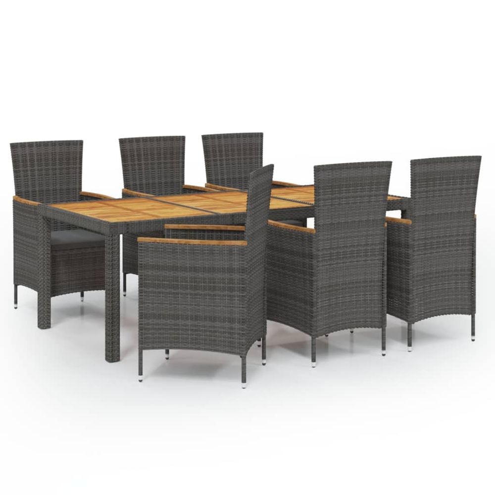 Salon de jardin 7 pcs avec coussins résine tressée gris