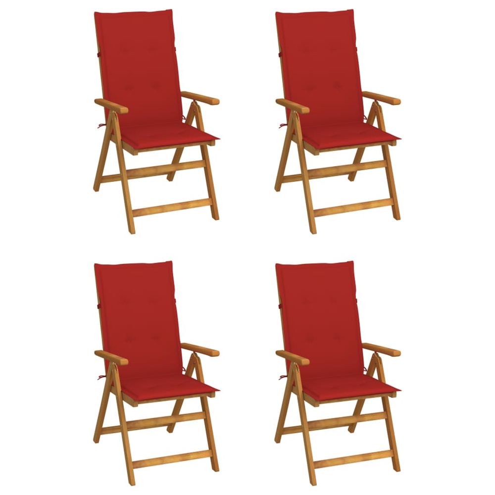Fauteuils pliants inclinables 4 pièces avec coussins en bois d'acacia massif
