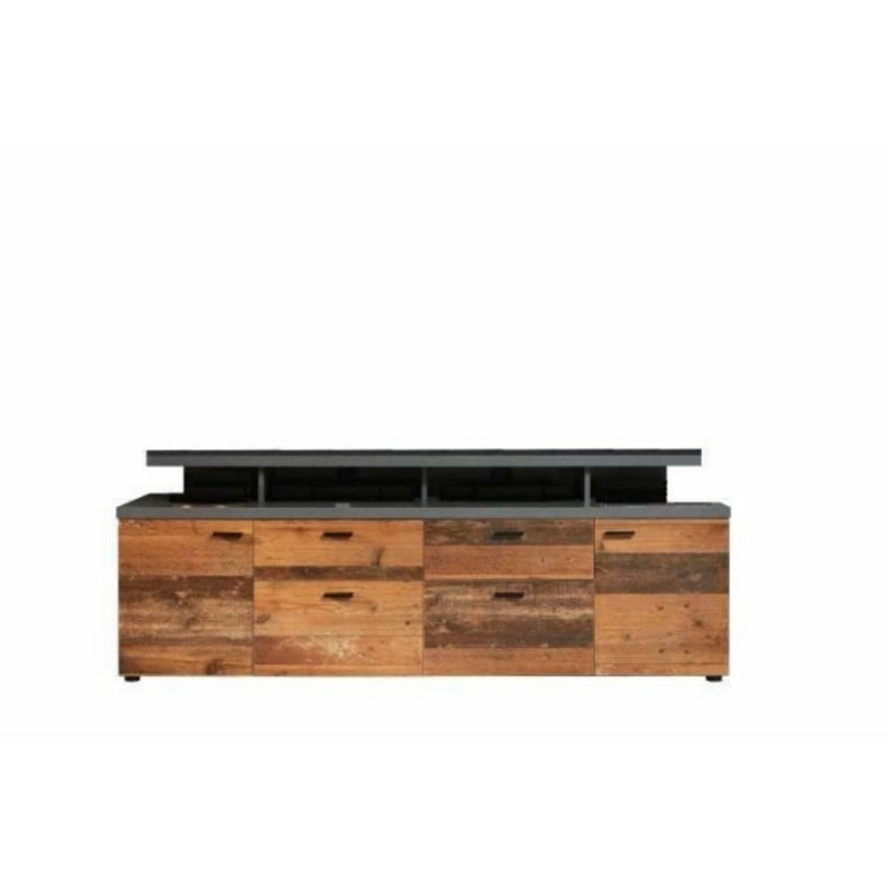 Meuble tv mood 2 portes et 2 tiroirs - mélaminé bois vieilli et gris mat - l 180 x 47 x 66 cm