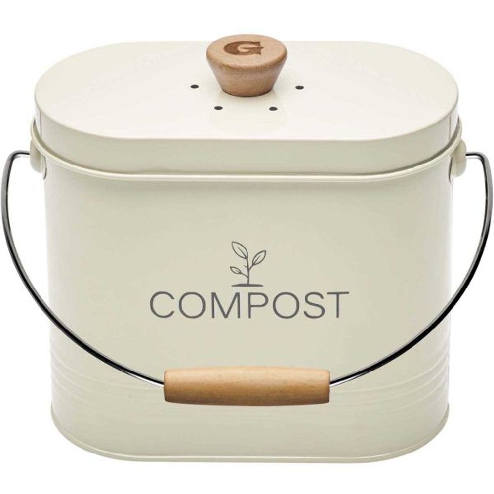 Composteur de cuisine ovale en métal avec filtre crème - 3 litres