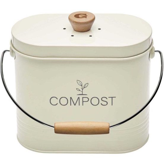 Composteur de cuisine ovale en métal avec filtre crème - 3 litres