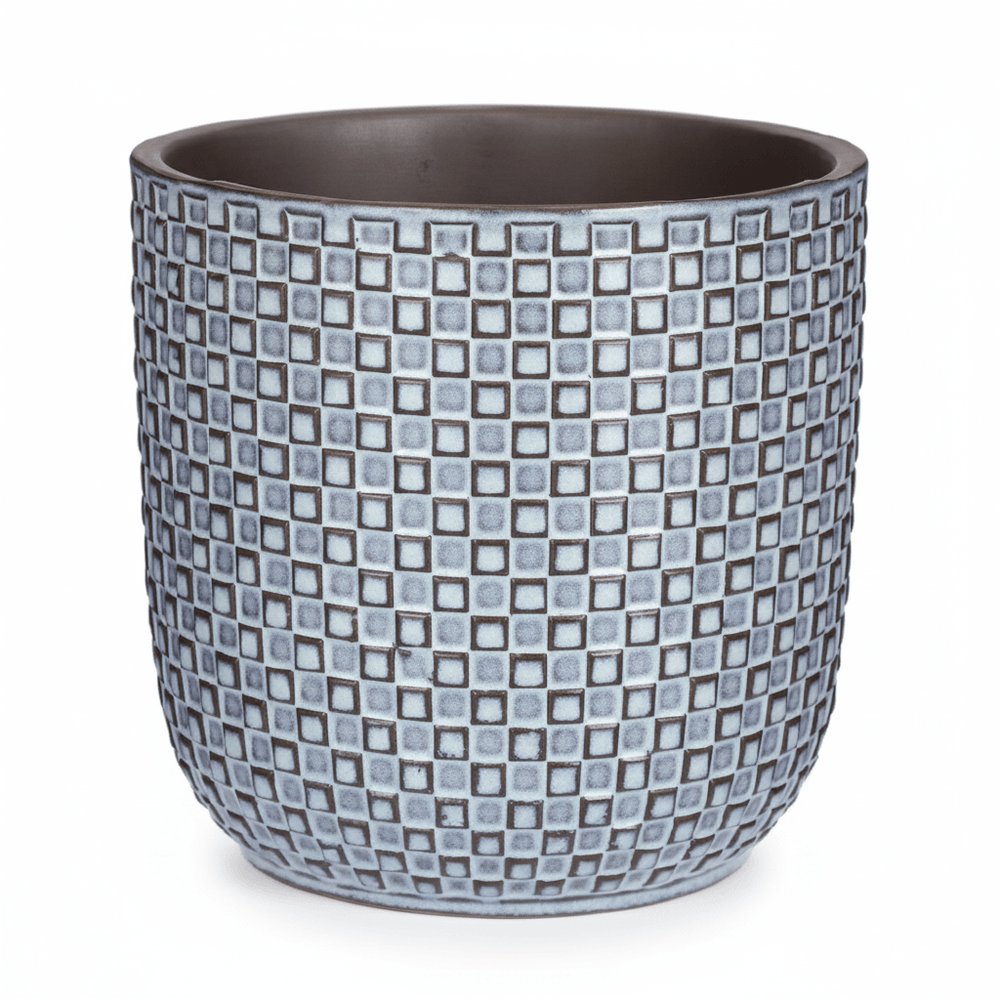 Pot de fleurs en relief bleu - d.13,5cm