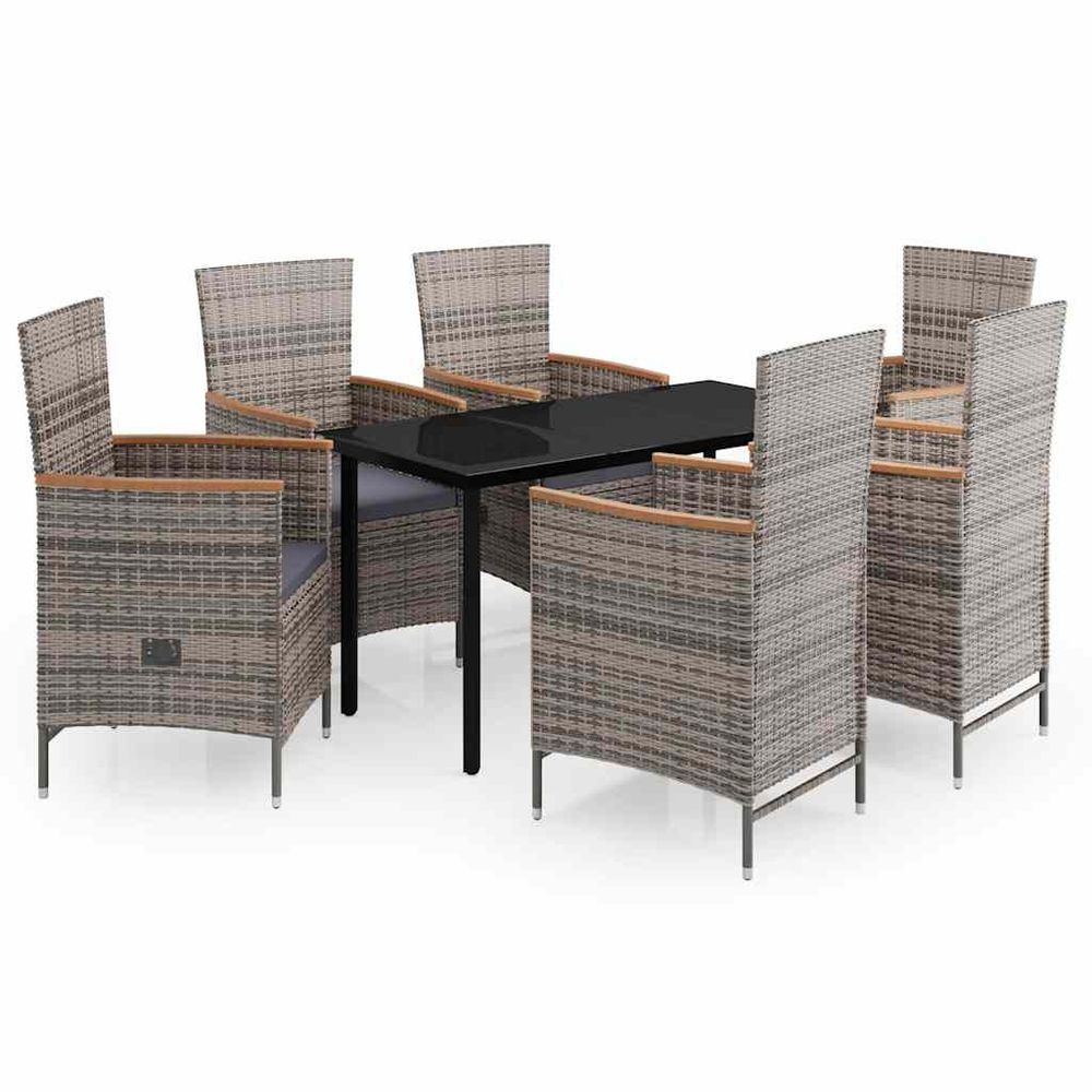 Ensemble à manger de jardin avec coussins 7 pcs gris