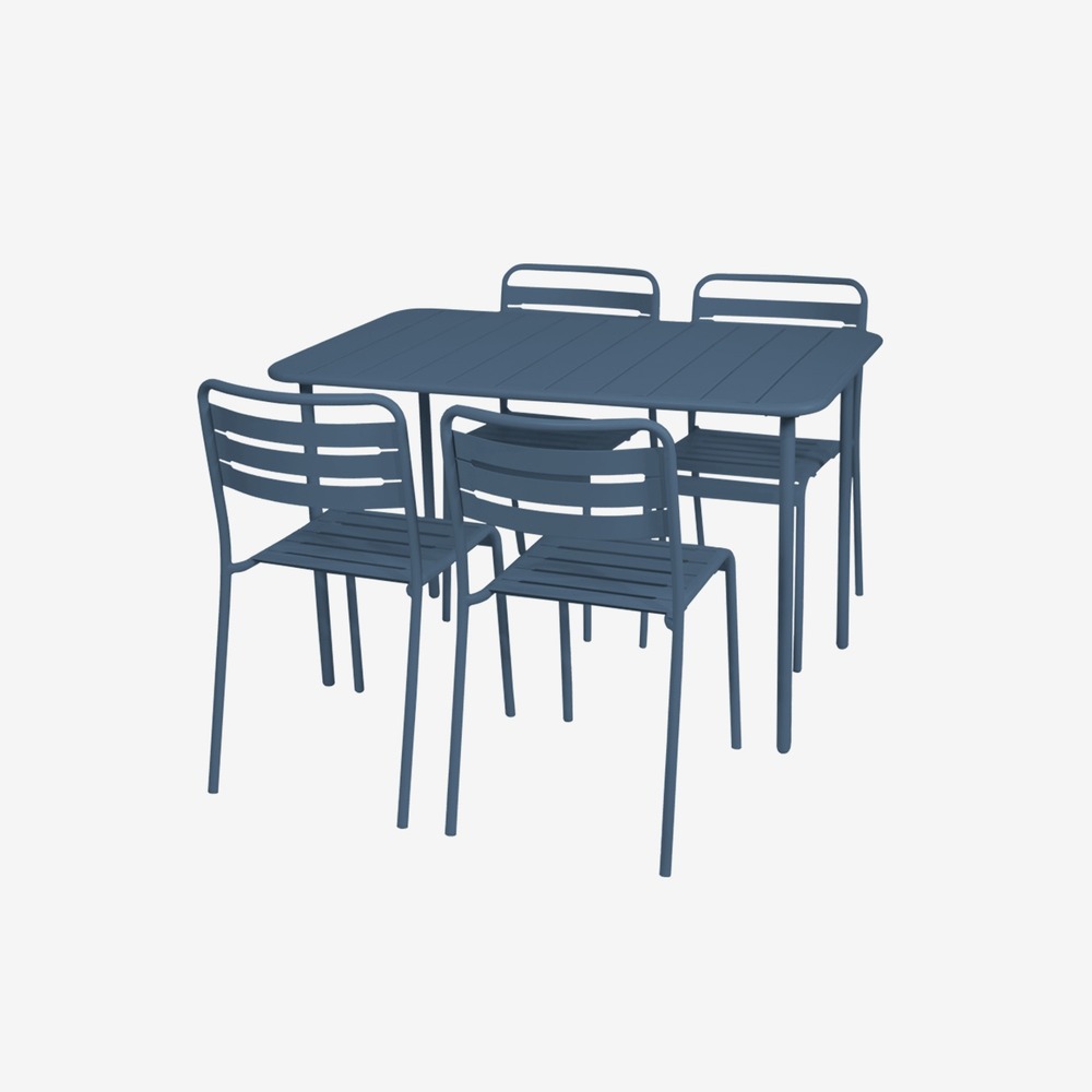 Table de jardin et 4 chaises en acier, amélia, 120x70xh72.5cm (12.2kg)