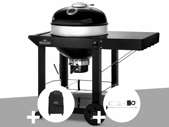 Barbecue à charbon kettle pro 57 cm sur chariot + housse de protection + rôtisso