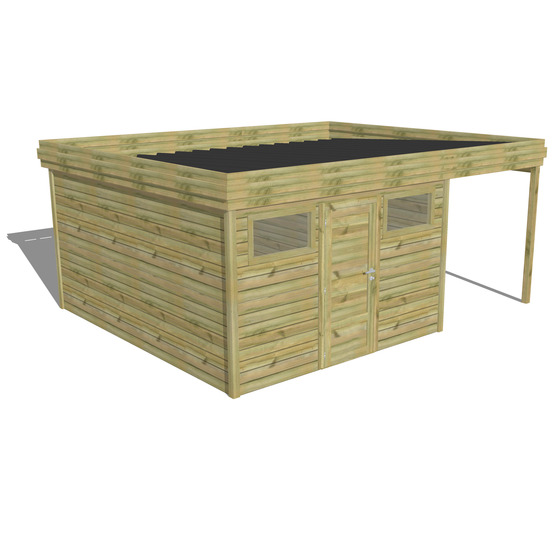 Abri de jardin bois pin traité autoclave 27mm - 5,44x4,34m / 24m2 - bac acier - abri français