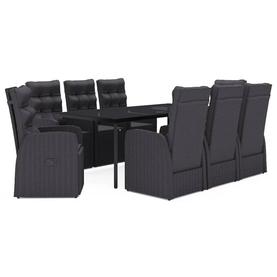 Ensemble à manger de jardin avec coussins 9 pcs noir