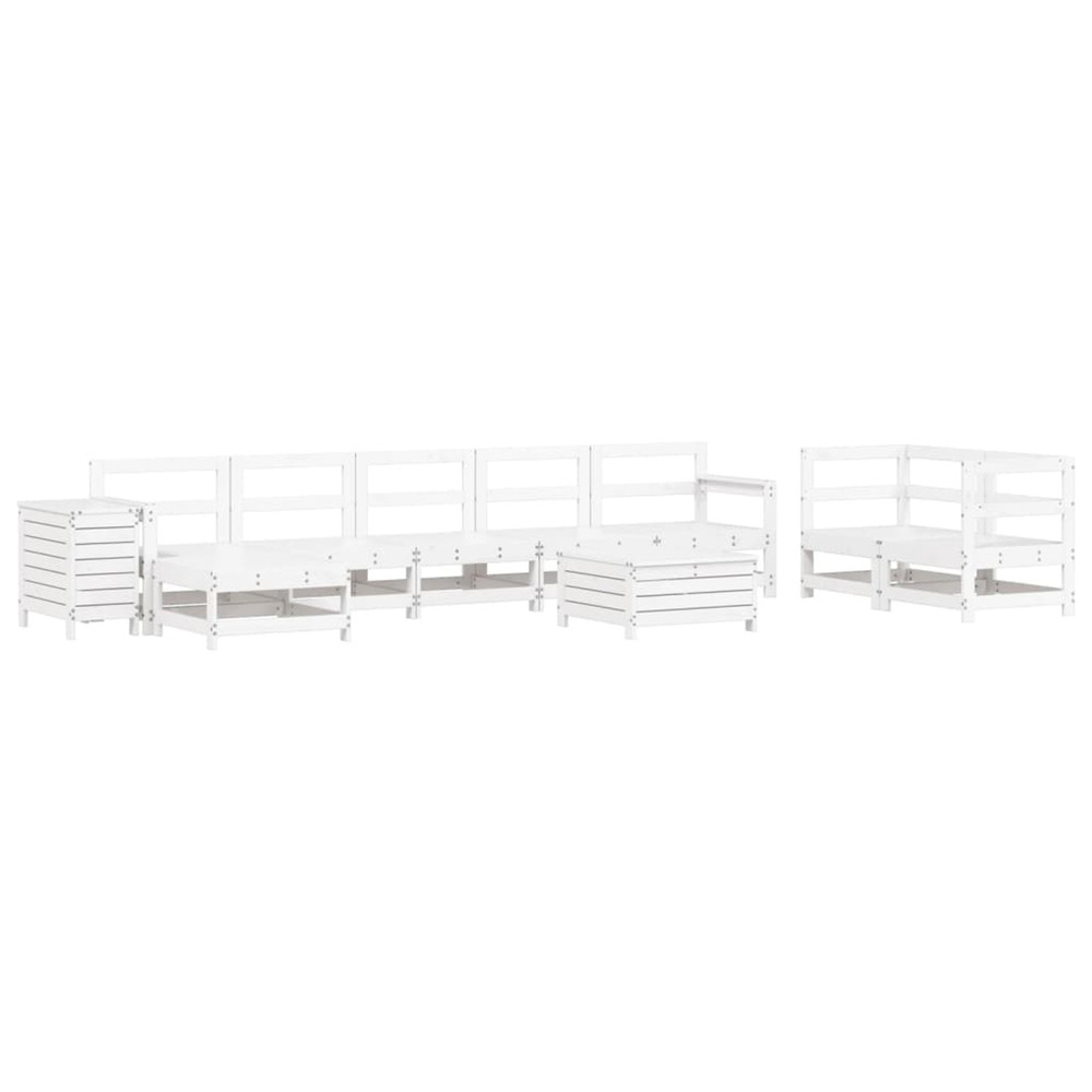 Salon de jardin 10 pcs blanc bois de pin massif
