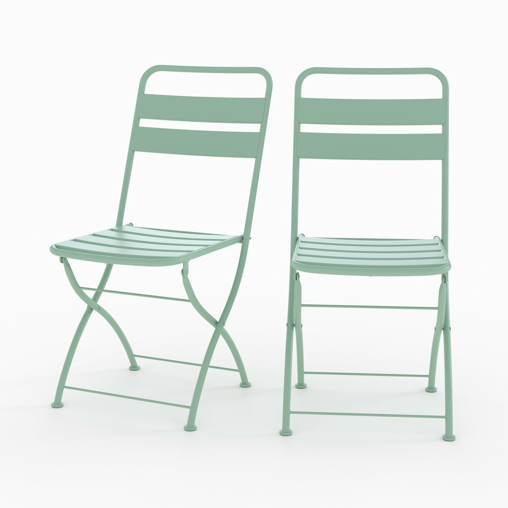 Yumi-lot de 2 chaises de jardin en métal vert clair, pliantes