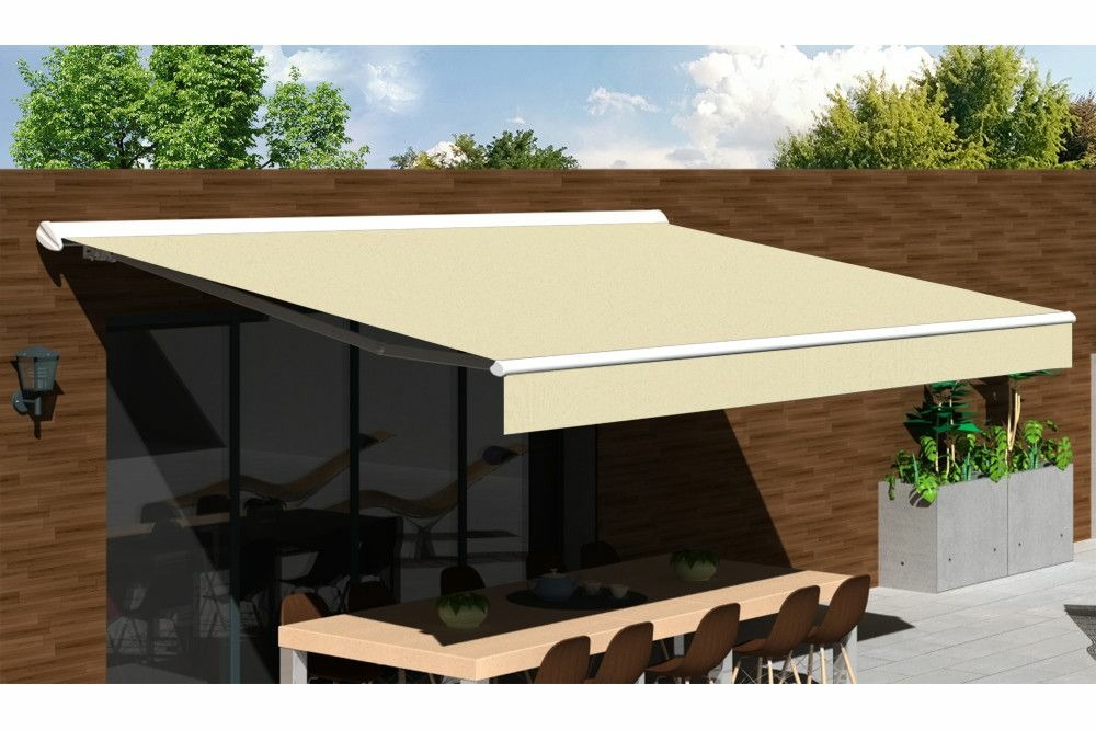 Store banne semi-coffre cover blanc 4x3m motorisé à télécommande - toile ecrue