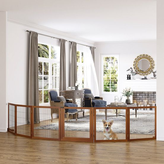 Barrière de sécurité chien bois de pin maison pliable modulable 432x70cm café