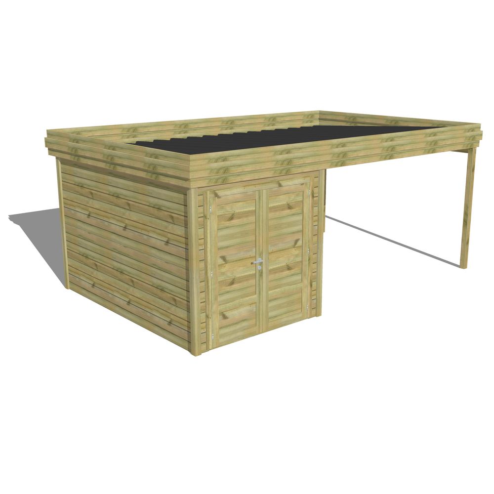 Abri de jardin bois pin traité autoclave 27mm - 5,64x3,44m / 19m2 - bac acier - abri français