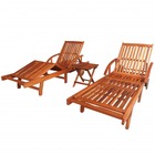 Lot de 2 transats chaise longue bain de soleil lit de jardin terrasse meuble d'extérieur avec table bois d'acacia solide 02_0