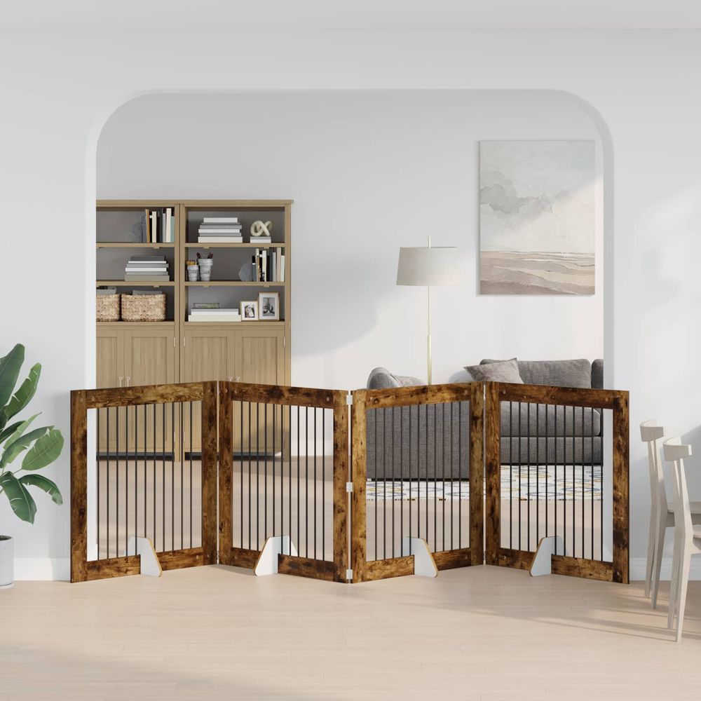 Barrière haute pliable chien bois ingénierie intérieur modulable chêne fumé 401x100cm