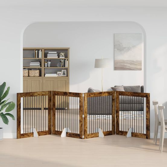 Barrière haute pliable chien bois ingénierie intérieur modulable chêne fumé 401x100cm