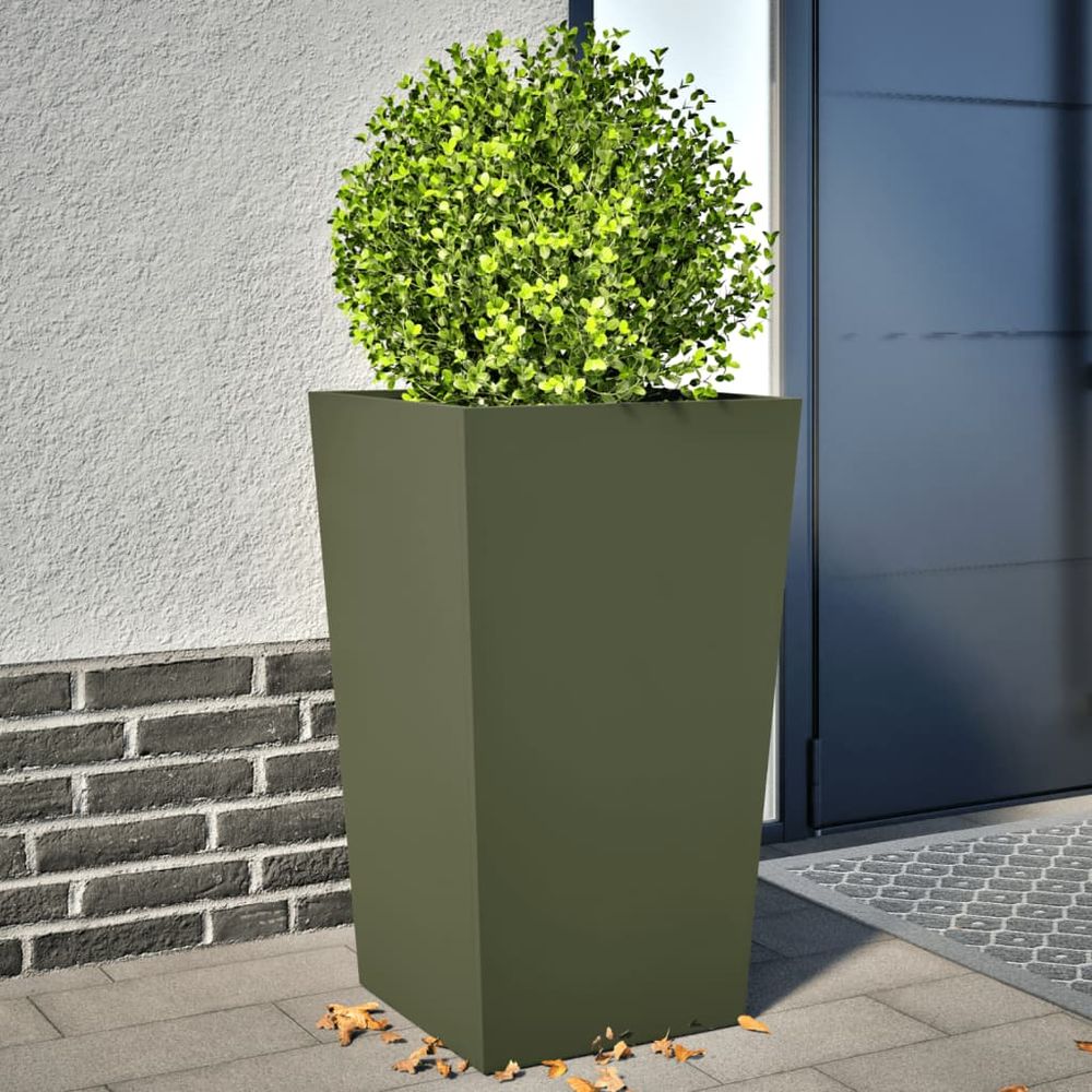 Lot de 2 jardinières hautes acier pour jardin balcon vert olive 45x75cm