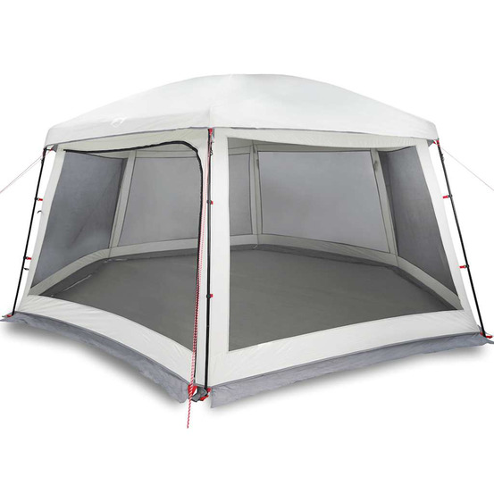 Tente piscine toit amovible parois maille gris 618x532 cm