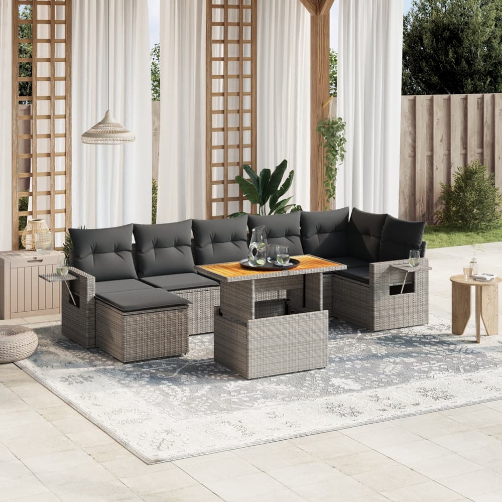 Salon de jardin 8 pcs avec coussins gris résine tressée