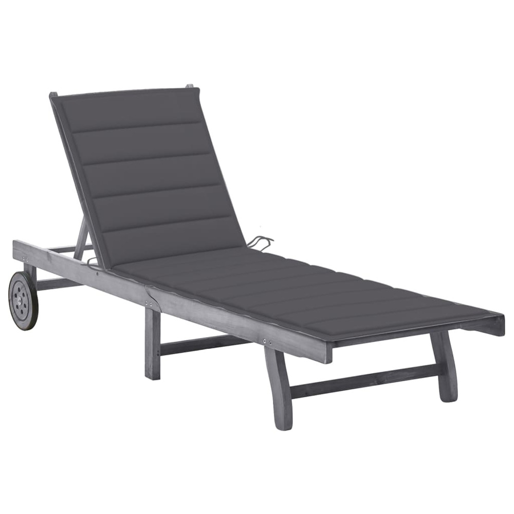 Chaise longue de jardin avec coussin gris bois d'acacia solide bain de soleil