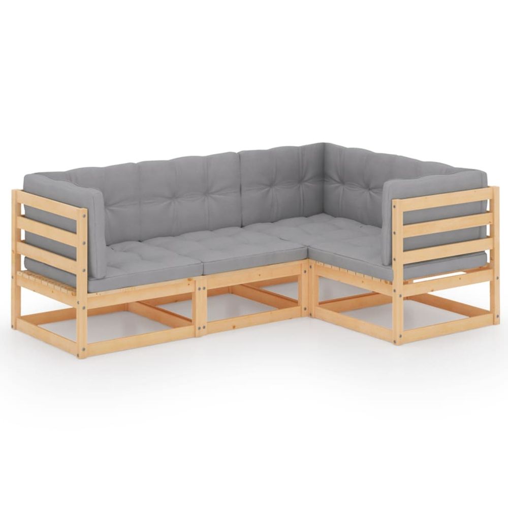 Salon de jardin 4 pcs avec coussins bois de pin massif