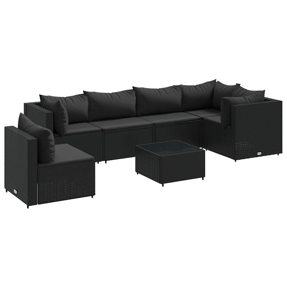 Salon de jardin 7 pcs avec coussins noir résine tressée