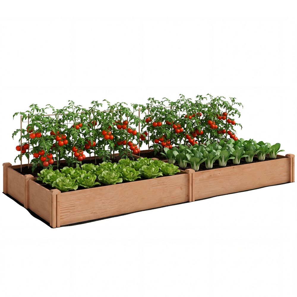 Carré potager bois sapin jardin terrasse 4 zones culture 234x109x25cm marron
