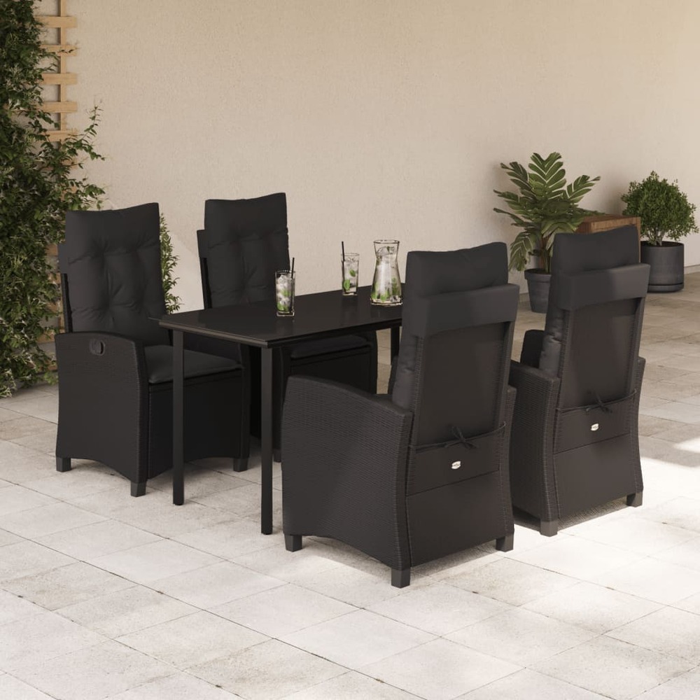 Ensemble à manger de jardin coussins 5pcs noir résine tressée