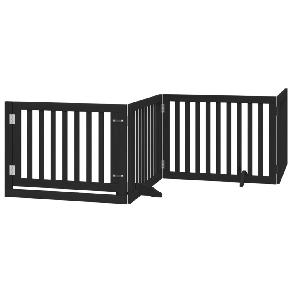 Barrière pour chiens et porte 4 panneaux noir bois de peuplier