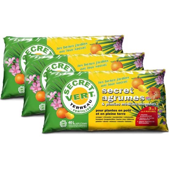 Terreau bio pour agrumes et plantes méditerranéennes 40 l (lot de 3)
