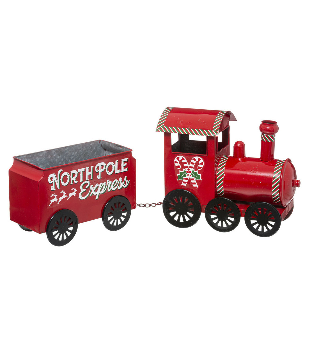 Déco de noël grand train en métal rouge l 66 cm