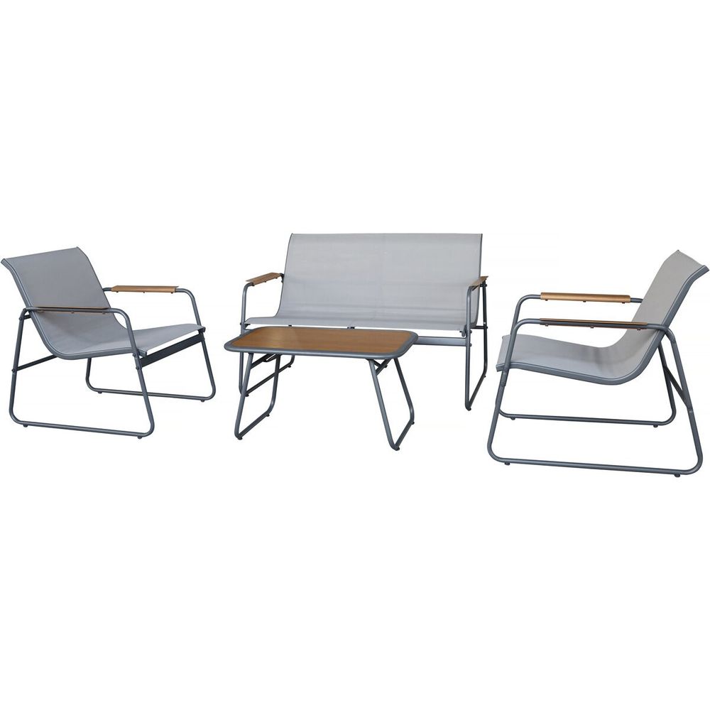 Salon de jardin en métal avec décor imitation bois 