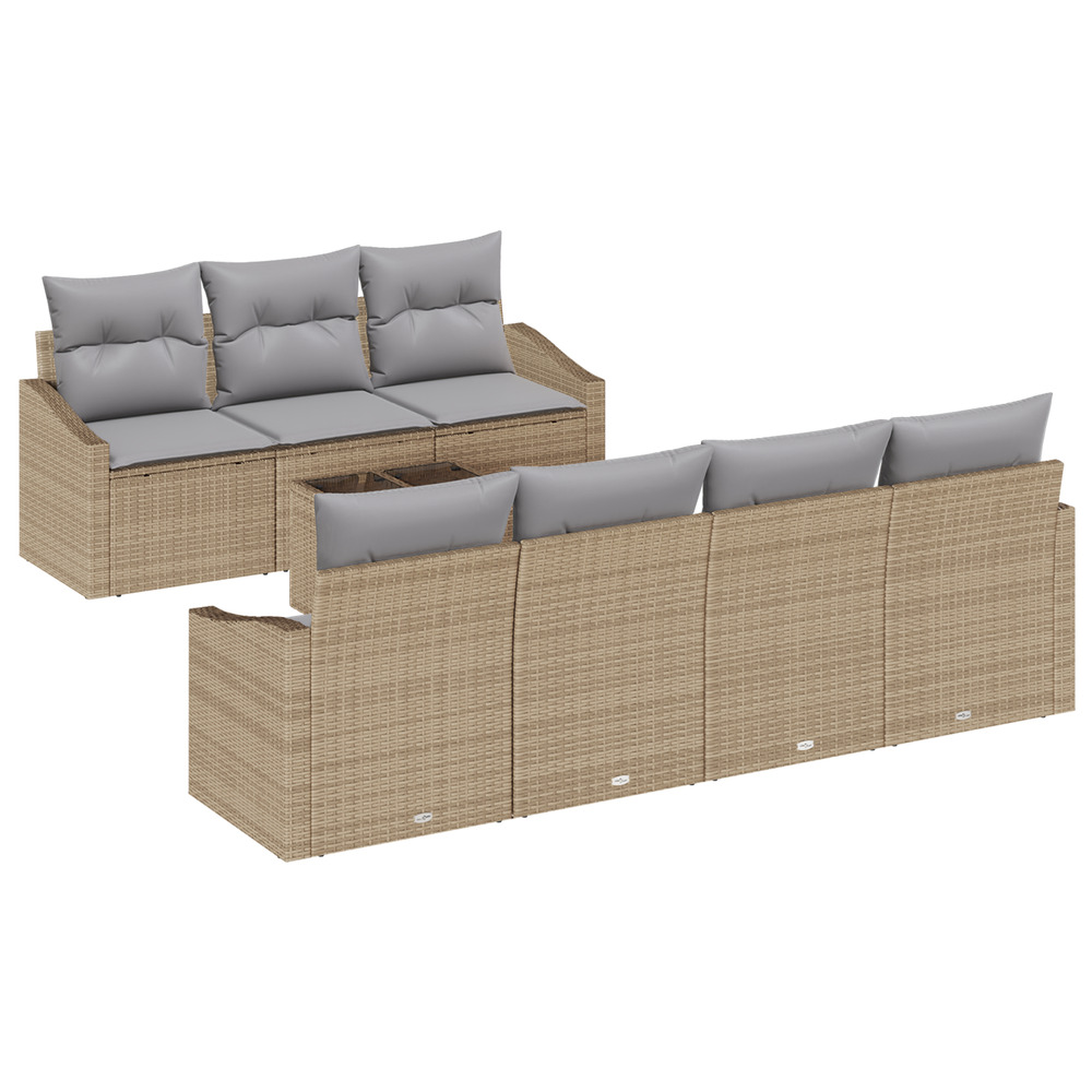 Ensemble de salle à manger de jardin 8 pièces avec coussins en rattan poly beige