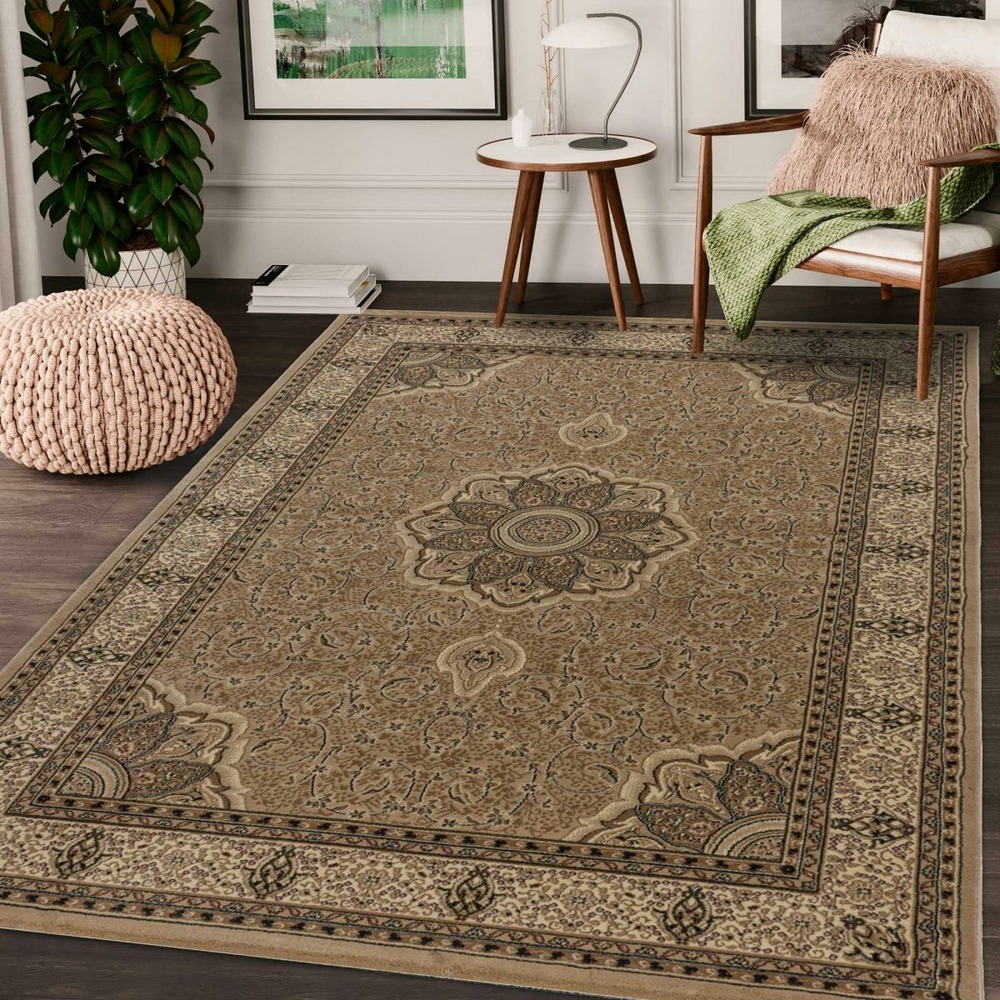 Tapis orient 240x340 rectangle beige et noir tissé motif traditionnel tibrica