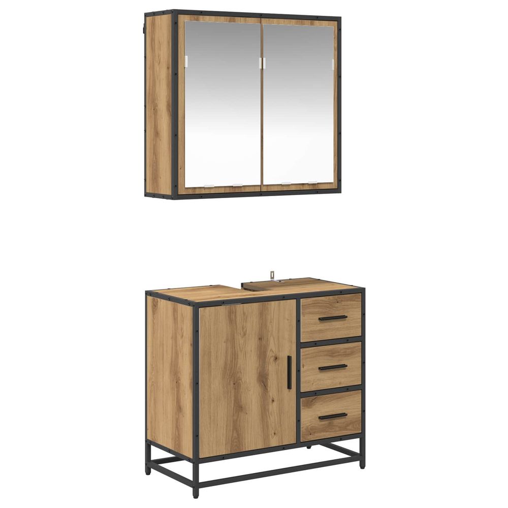 Ensemble de mobilier de salle de bain 2 pc chêne artisanal