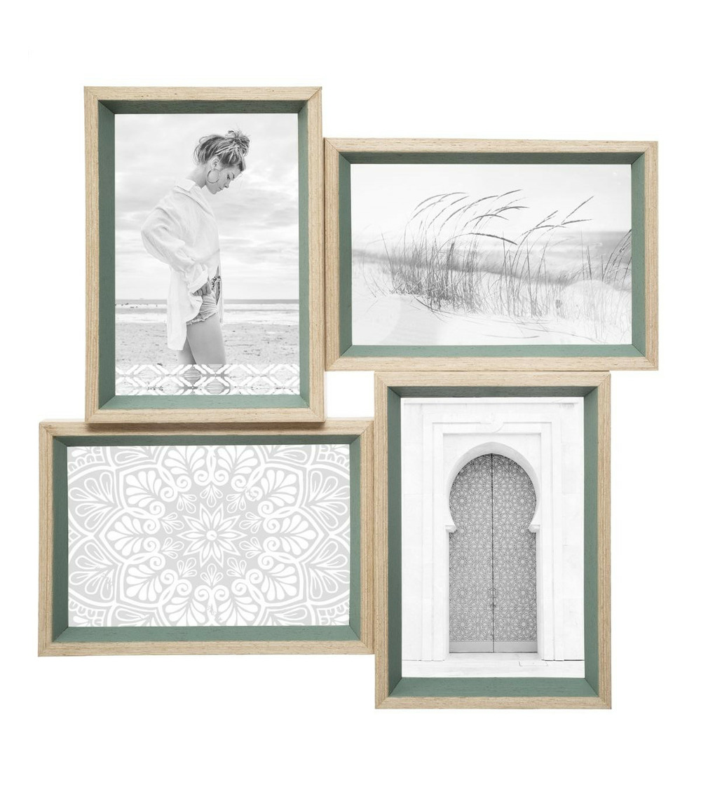 Cadre pêle-mêle multivues 4 photos en bois et verre 31 x 31 cm