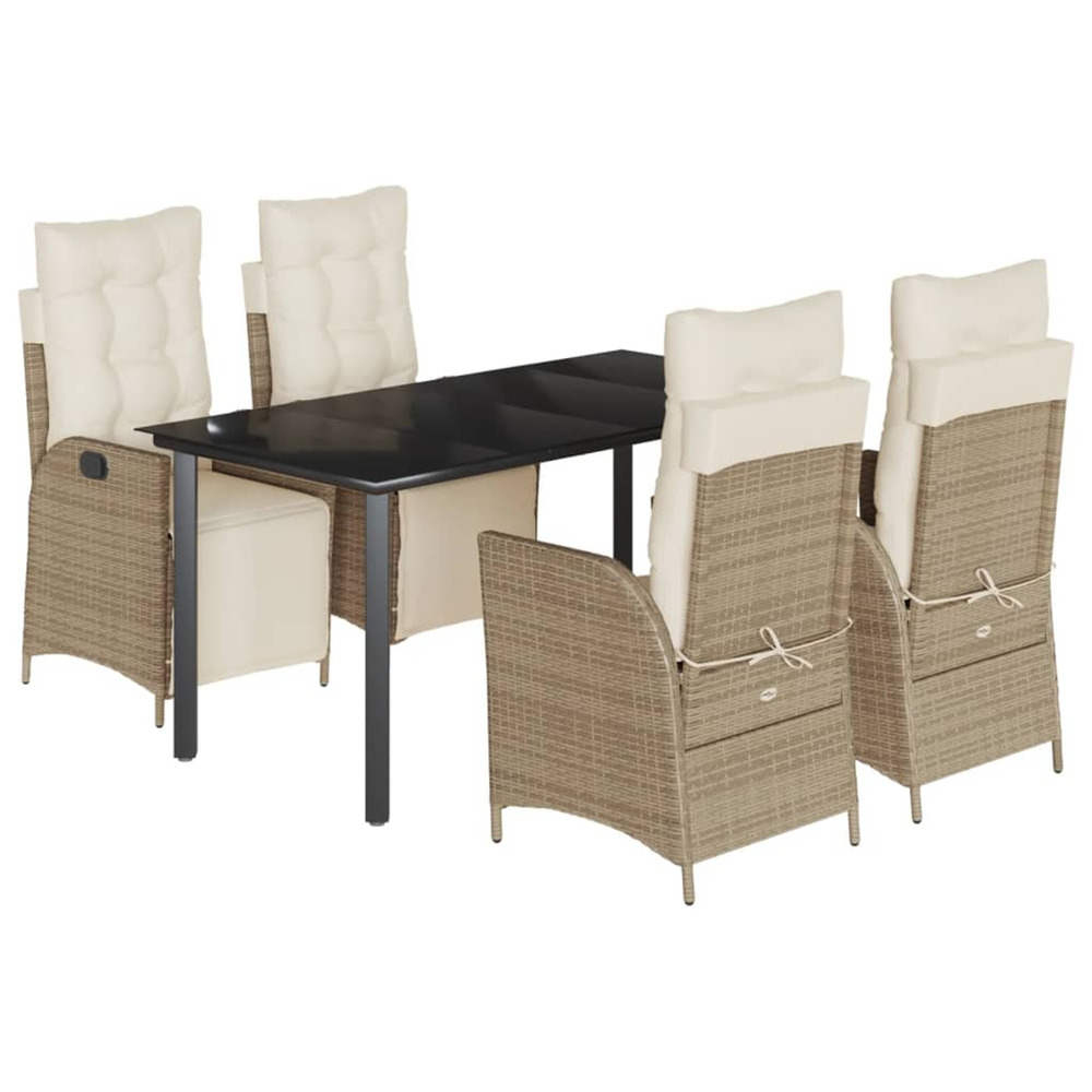 Ensemble à manger de jardin avec coussins 5pcs beige poly rotin