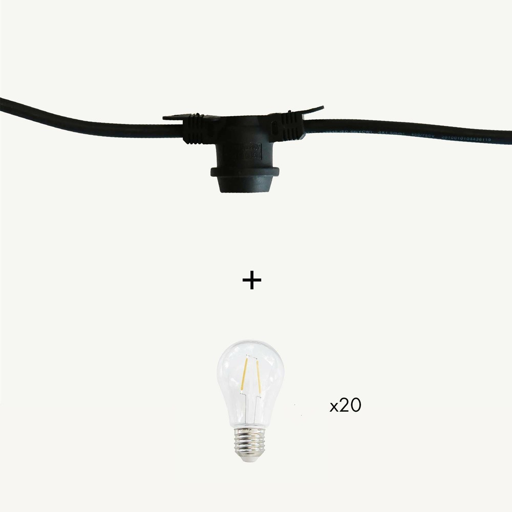 Guirlande guinguette festival e27 - 20 ampoules a60 blanc chaud à filament - 10m - prolongeable