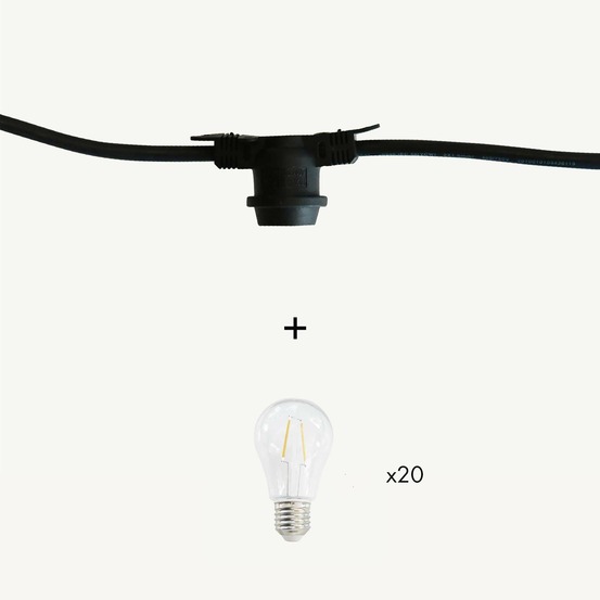 Guirlande guinguette festival e27 - 20 ampoules a60 blanc chaud à filament - 10m - prolongeable