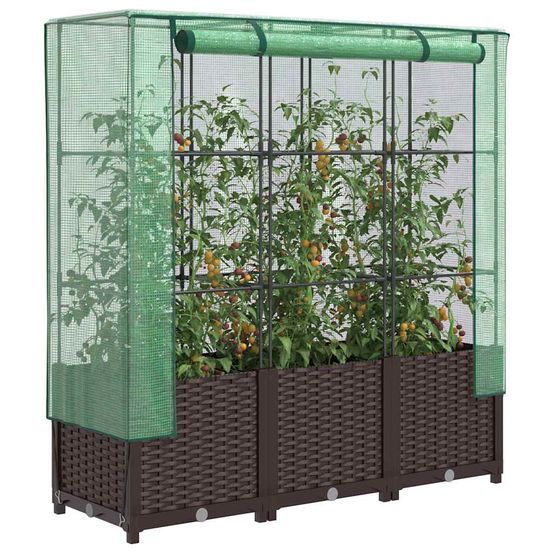 Serre de jardin surélevée avec housse pe et cadre métal protection plantes contre froid brun 120 cm