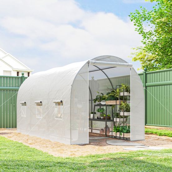 Serre tunnel pe métal 350 x 200 x 200 cm blanche pour potager avec 6 fenêtres anti-uv - comfortxl outdoor living