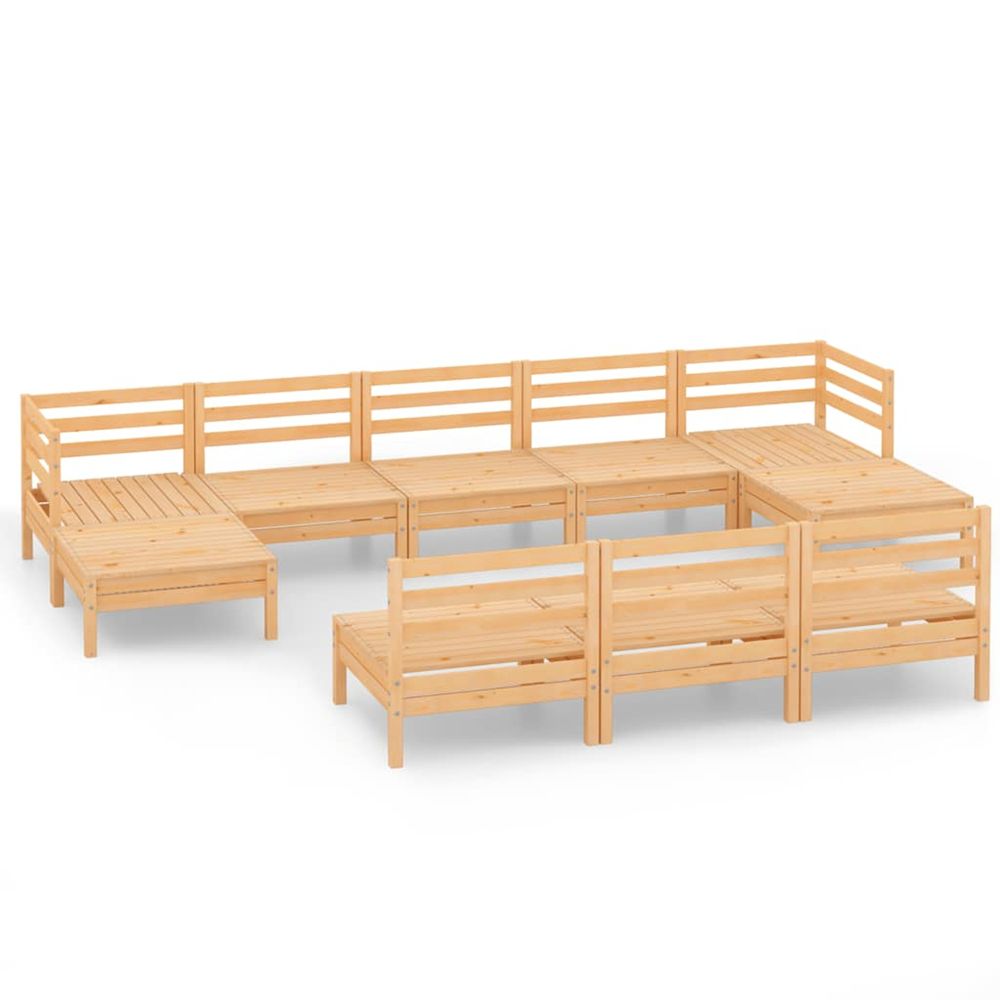 Salon de jardin 10 pcs bois de pin massif