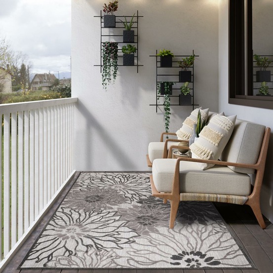 Tapis extérieur 60x110 tissé kilim gris clair chimeka