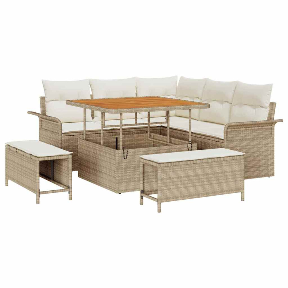 Ensemble de canapé de jardin 8 pcs beige polyrotin
