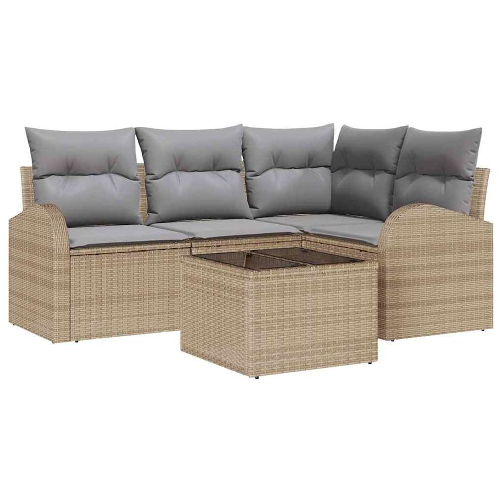 Ensemble de canapé de jardin 5 pc beige et gris clair polyrotin