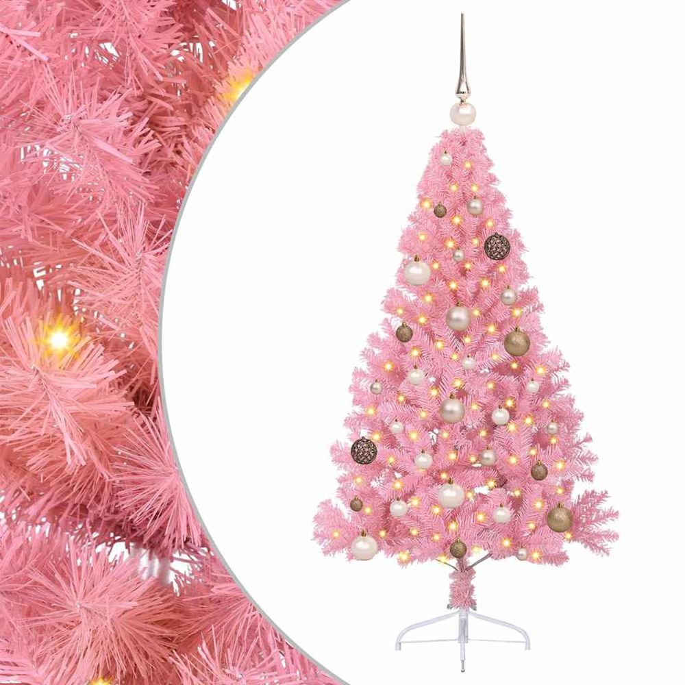 Sapin de noël artificiel pré-éclairé rose 150 cm pvc