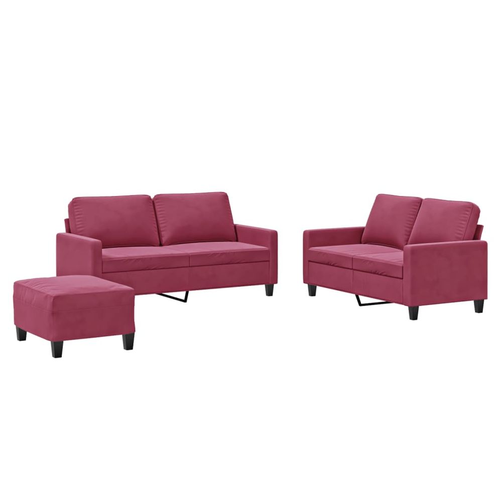 Ensemble de canapés 3 pcs avec coussins rouge bordeaux velours