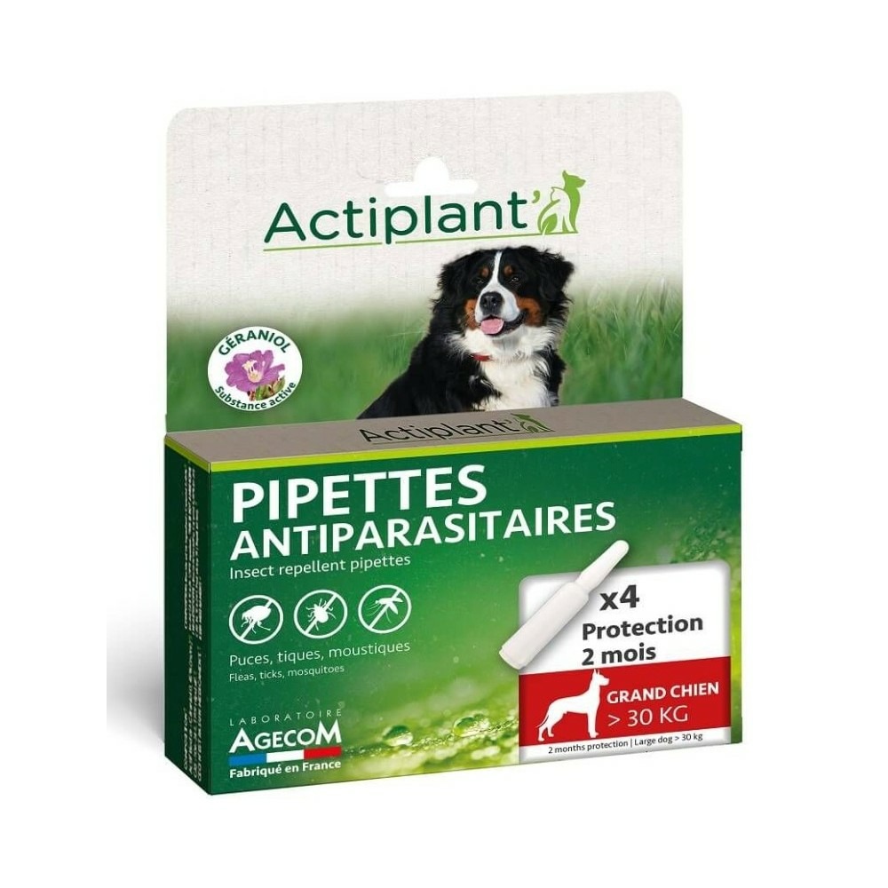 Pipettes actiplant - grand chiens l 30kg - bio 4 pipettes