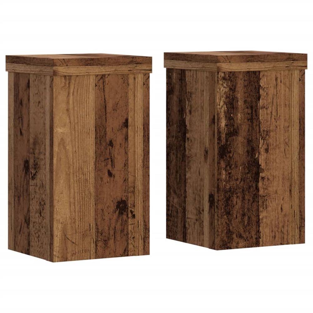 Support de plante 2 pièces bois ancien 10 x 10 x 18 cm