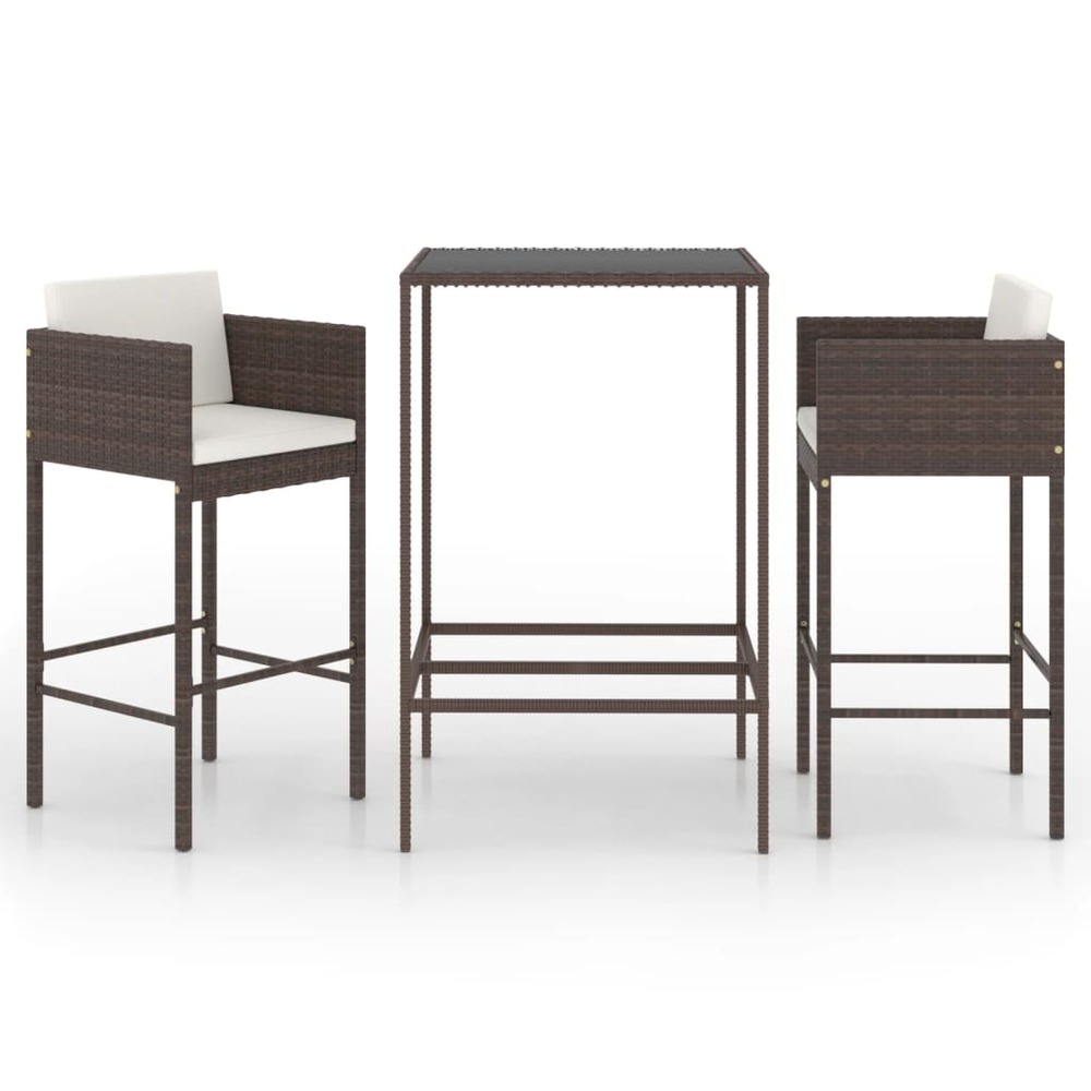 Meubles de bar de jardin 3pcs et coussins résine tressée marron