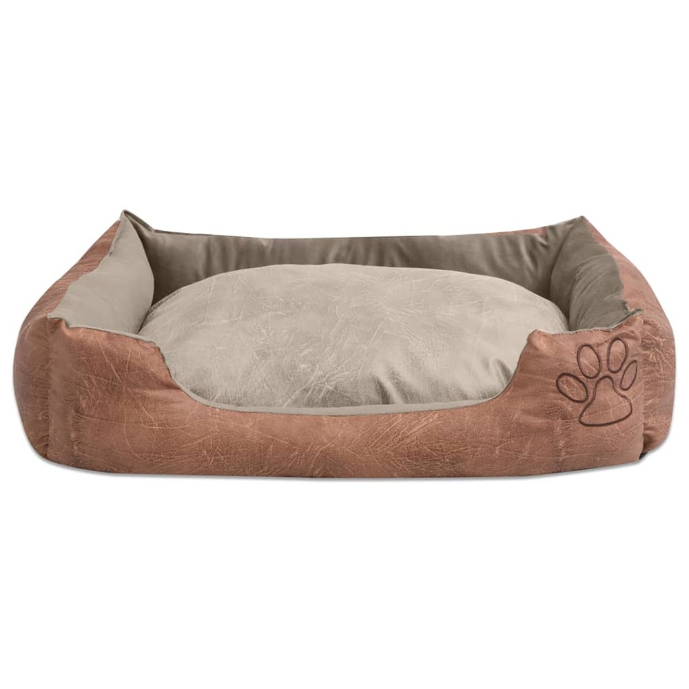 Lit pour chiens avec coussin cuir artificiel pu taille xl beige